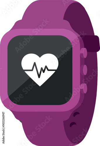 Purple fitness smartwatch with heart rate monitor icon vector illustration 