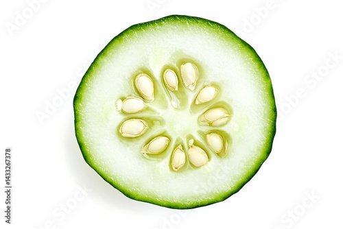 Sliced Cucumber Showing Its Interior Seeds Isolated on White Background