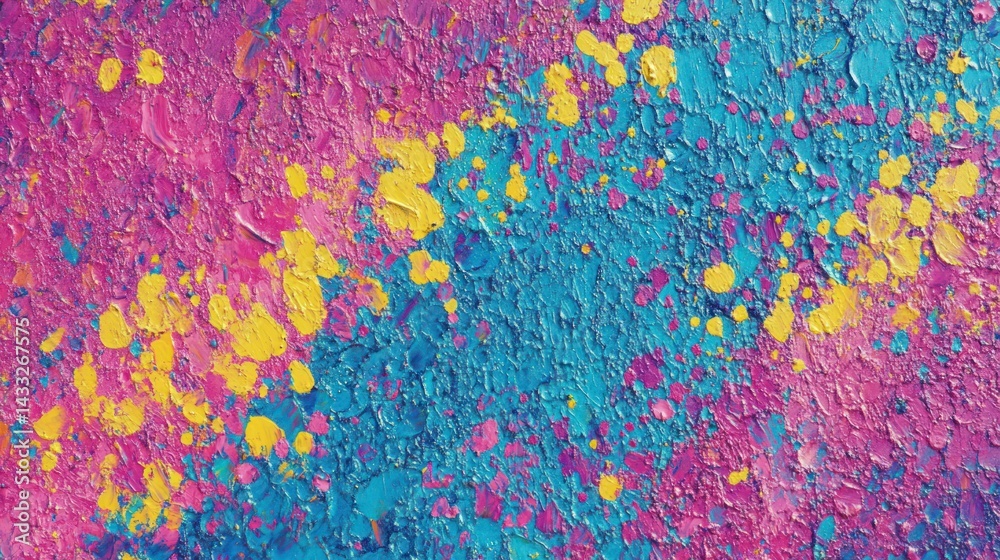 Fototapeta premium Vibrant Abstract Painting: A Symphony of Pink, Blue, and Yellow
