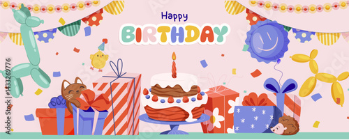 Birthday Hand Drawn Flat Background