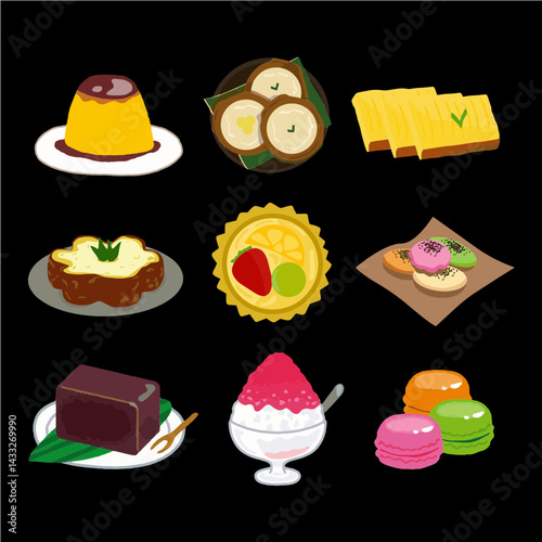 Dessert themed stickers, some are local desserts, some are foreign desserts, we also combine them