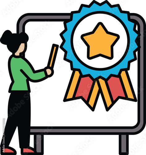 A woman is drawing a star on a white board