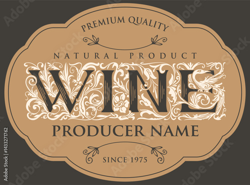 Vector banner or label for wine with hand drawn lettering and grape bunch in vintage style. Suitable for design element, logo, flyer, invitation, menu, wine list, label, sticker. No AI used