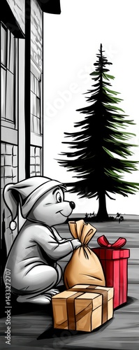 Obraz na płótnie Festive bear delivering gifts winter wonderland illustration outdoor side view holiday spirit w salonie