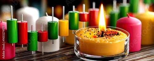 Obraz na płótnie Creating candlelight ambiance home decorative candles cozy atmosphere close-up view relaxation concept w salonie
