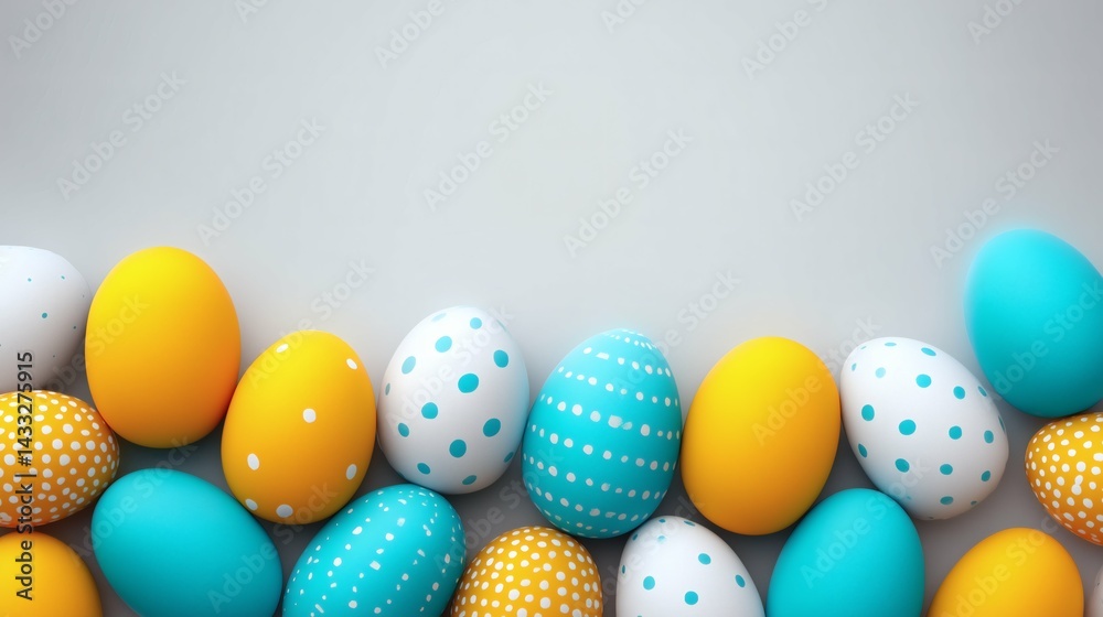 Polka dot Easter eggs in bright colors, Festive holiday layout with playful design, Colorful egg border for seasonal use