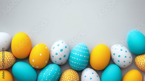 Obraz na płótnie Polka dot Easter eggs in bright colors, Festive holiday layout with playful design, Colorful egg border for seasonal use w salonie
