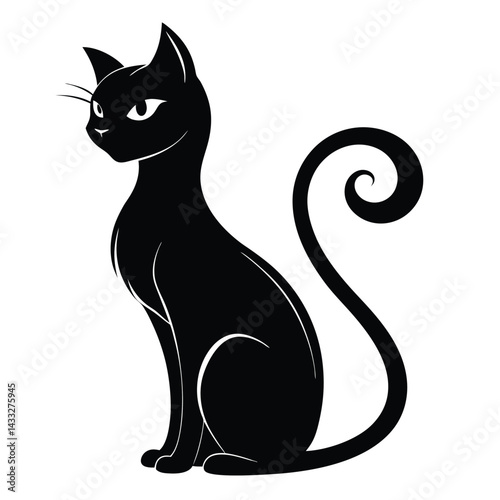 Wallpaper Mural Silhouette of Black Cat Sitting with Curly Tail Isolated on White Background Torontodigital.ca