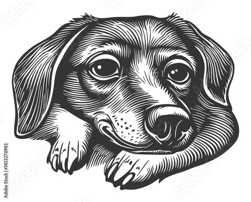 Realistic Engraved Illustration of a Dog with Detailed Features