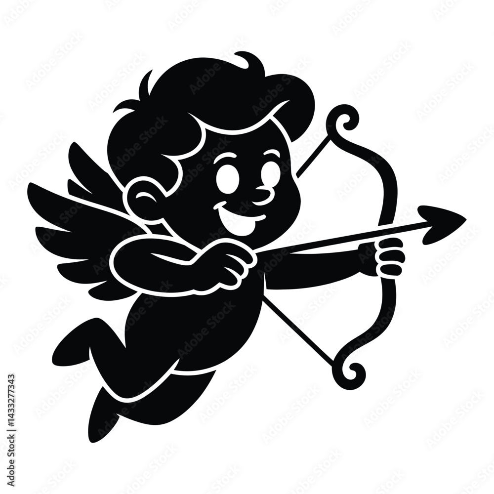 Fototapeta premium Cupid Arrow Doodle funny, Silhouette, Vector, Icon, Logo, White Background.