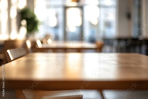 Wallpaper Mural Empty wooden tables and chairs inside a bright restaurant prepared for the first clients of the day. Torontodigital.ca