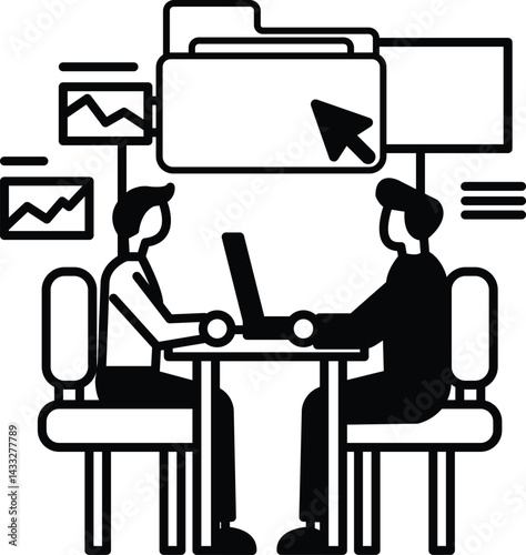 men sitting at a table with a laptop in front of them