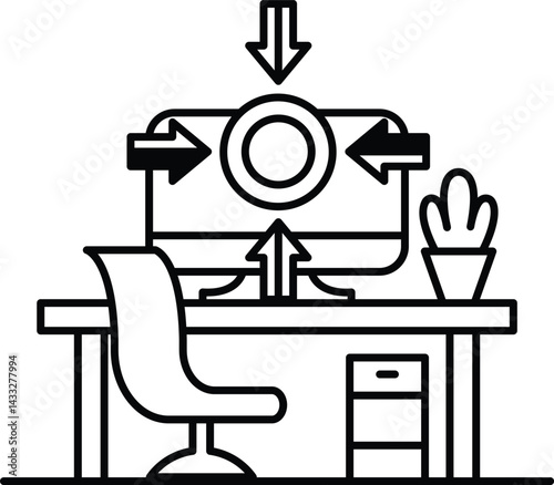 computer monitor with a chair in front of it