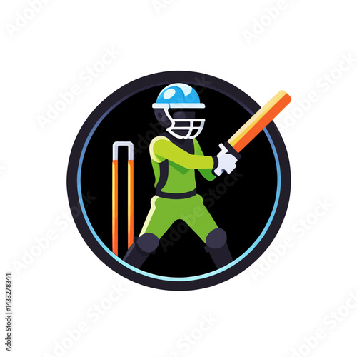 Cartoon-Cricket-Player-with-Bat-and-Wickets_Illustration