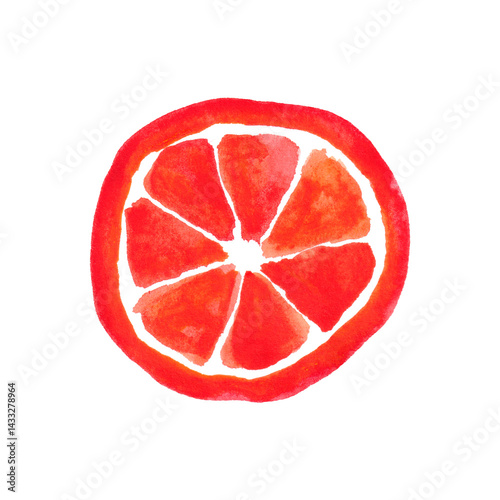 Obraz na płótnie Watercolor grapefruit circle isolated on white background. Summer fruit design element. w salonie