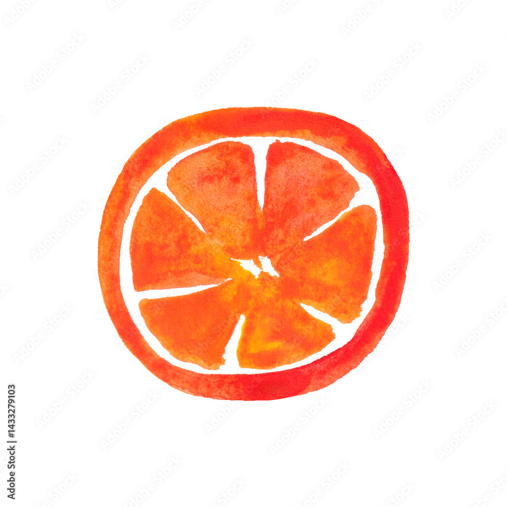 Watercolor orange circle isolated on white background. Summer fruit design element.