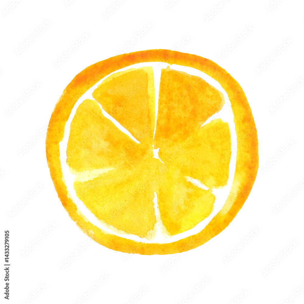 Watercolor lemon circle isolated on white background. Summer fruit decor element.