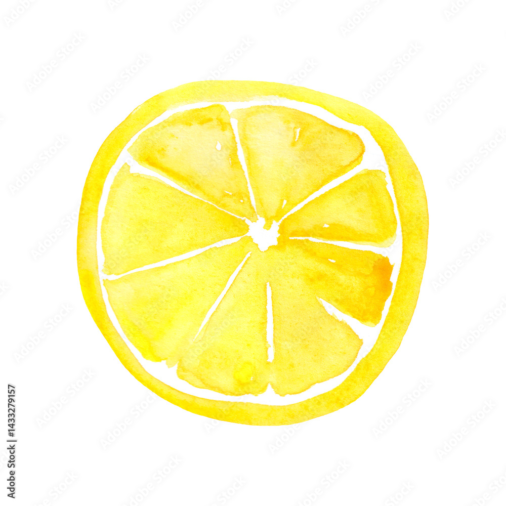 Watercolor lemon circle isolated on white background. Summer fruit decor element.