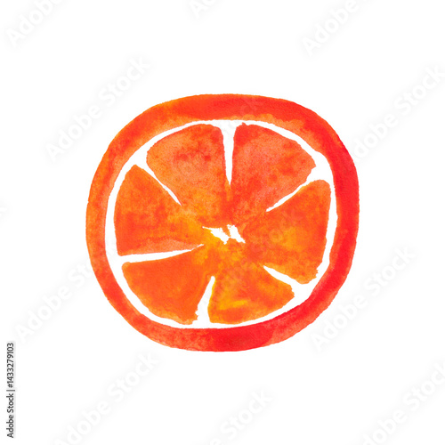 Obraz na płótnie Watercolor orange circle isolated on white background. Summer fruit design element. w salonie