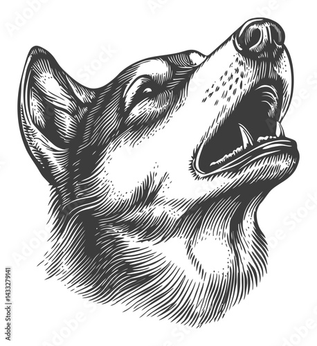 Detailed Engraving of a Dog's Head in Vintage Style Illustration
