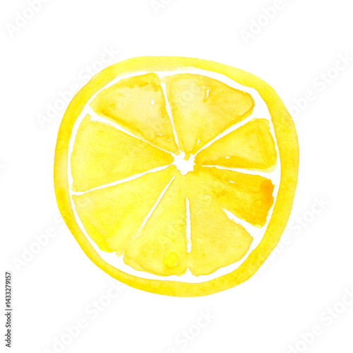 Obraz na płótnie Watercolor lemon circle isolated on white background. Summer fruit decor element. w salonie