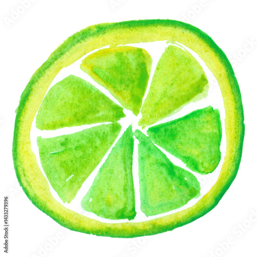 Obraz na płótnie Watercolor lime circle isolated on white background. Summer fruit decor element.. w salonie