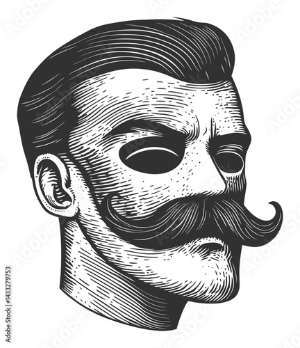 Vintage Engraving of a Stylish Masked Man with Mustache Portrait