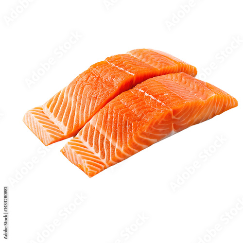 Fresh salmon fillets, vibrant orange color, glistening texture, placed on a clean white cutting board, simple and minimalistic background