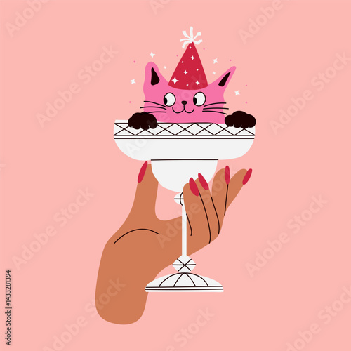 Funny Cat Sitting Inside a Martini Glass
