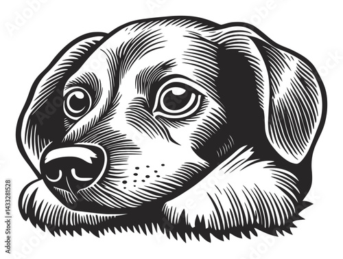 Detailed Engraving Illustration of a Dog's Head in Classic Style