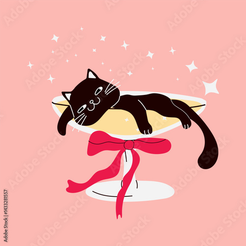 Wimsical Party Cat in Cocktail Glass. Party time	