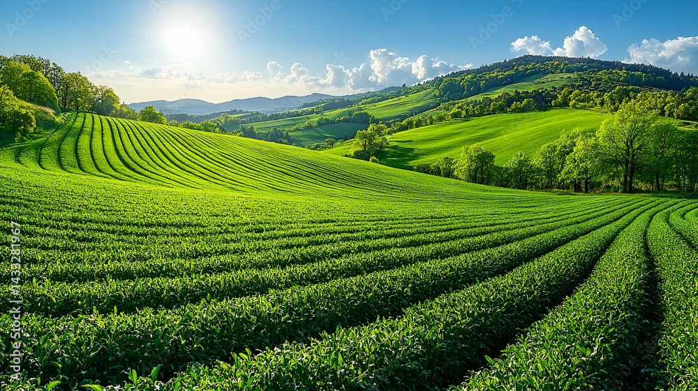 Sunlit green hills serene landscape nature Sunlit green hills serene landscape nature