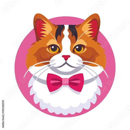 Cute-Cat-Bowtie-Cartoon-Pink-Background