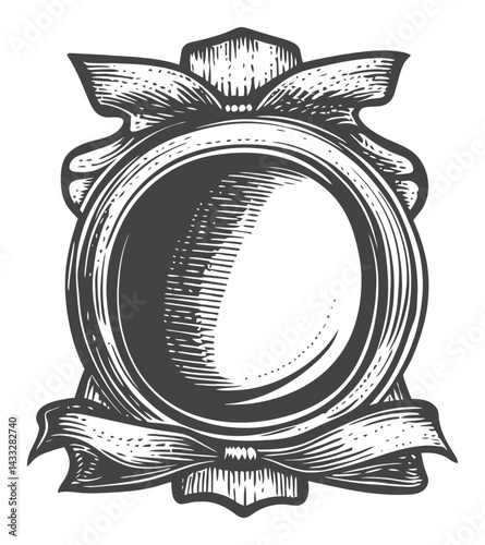 Vintage Engraved Frame Illustration with Decorative Ribbon Design