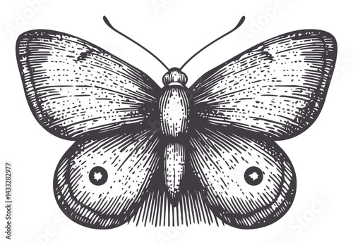 Vintage Engraved Butterfly Illustration in Intricate Woodcut Style