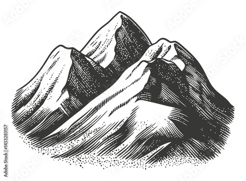 Detailed Mountain Illustration in Engraving Style with Textures