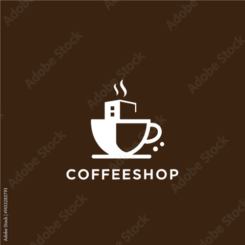 Coffee Shop Logo - Coffee Cup and Building Graphic

