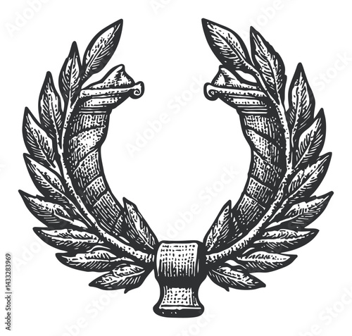Vintage Engraving of a Decorative Laurel Leaf Wreath Design