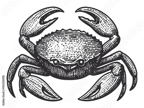 Detailed Vintage Crab Illustration in Engraved Woodcut Style