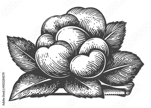 Detailed Vintage Engraving of a Flower with Leaves in Classic Style