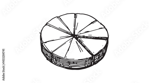 Pie Chart line art illustration showcasing clear breakdown of data sections