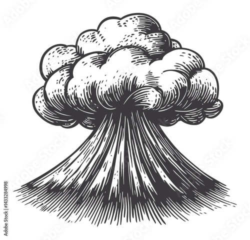 Vintage Engraved Illustration of Erupting Volcanic Mountain
