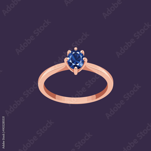 Rose gold ring with blue sapphire gemstone jewelry illustration vector design 