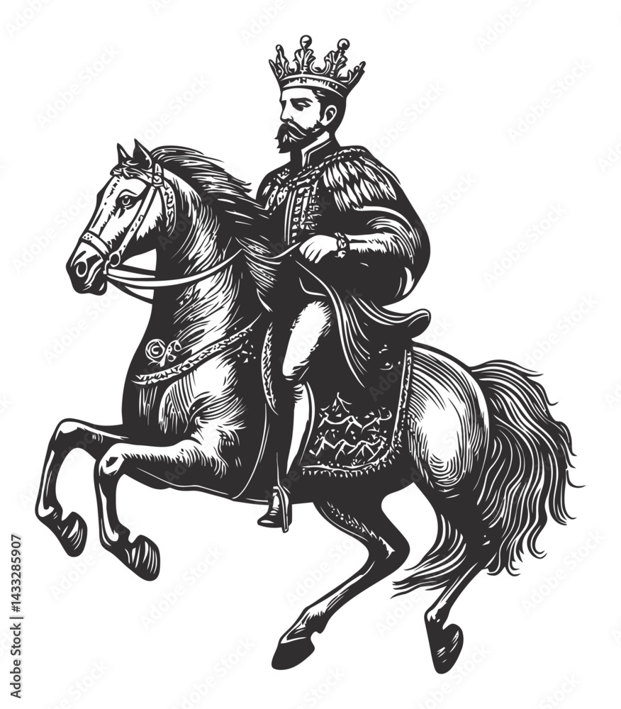 Obraz premium Regal Horseman Illustration in Classic Engraving Style