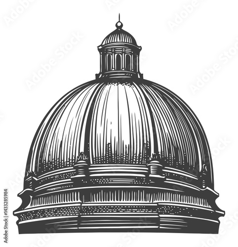 Detailed Engraving of a Classical Architectural Dome Structure