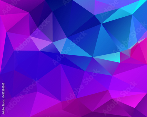 Blue, Purple, Pink Background With Triangle Pattern, Neon abstract background in violet and cyan colors. Perfect for banners, tech presentations, websites, and digital designs.