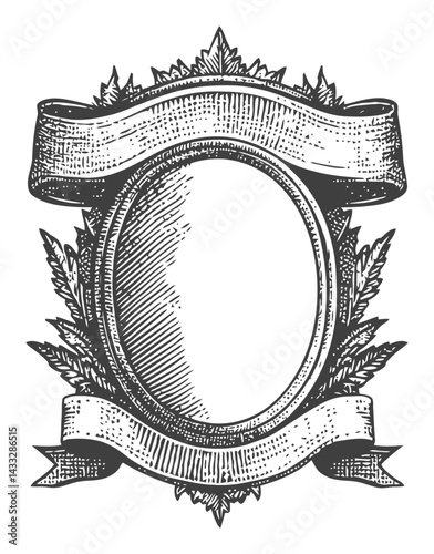Vintage Engraving Frame with Banner and Decorative Elements