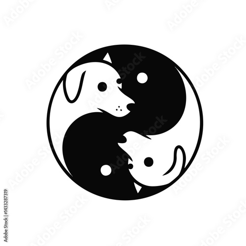 Yin Yang Dog and Cat Balance Icon


