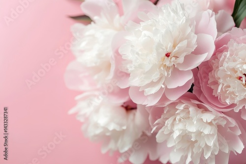 Wallpaper Mural Delicate peonies on soft pink backdrop perfect for mother’s day celebrations, floral charm ideal for greeting cards, gifts, and romantic occasions, enhancing seasonal marketing efforts Torontodigital.ca