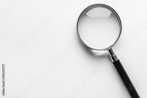 Magnifying glass icon in sleek minimalism for research and analysis visuals on bright background. Perfect for exploration, investigation, educational and developmental themes photo